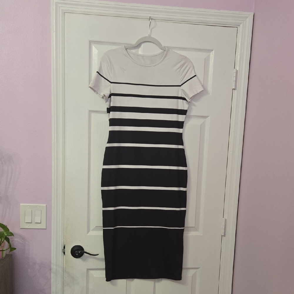 Elegant Black and White Striped Dress